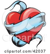 Clipart Illustration of a Blank Banner Wrapped Around A Red Heart by stockillustrations #COLLC42037-0101