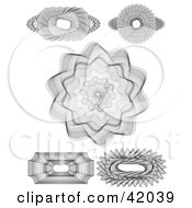Poster, Art Print Of Five Intricate Guilloche Designs On A White Background