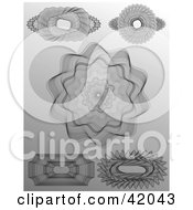 Poster, Art Print Of Five Intricate Guilloche Designs On A Gray Background