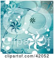 Poster, Art Print Of Blue Grunge Floral Background Of Spiral Flowers