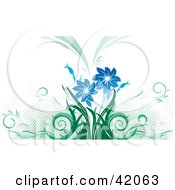 Poster, Art Print Of Green And Blue Grunge Background Of Flowers And Dots On White