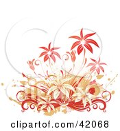Poster, Art Print Of Grunge Red And Orange Floral Background On White