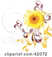 Clipart Illustration Of A Nature Background Of A Bright Sunflower With Red And Orange Vines by L2studio #COLLC42072-0097