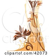 Poster, Art Print Of Grunge Floral Background Of An Orange And Brown Wave And Vine On White