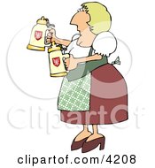 Oktoberfest German Woman Serving Beer In Steins