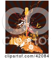 Poster, Art Print Of Bursting Brown Grunge Background With A Microphone And Vines