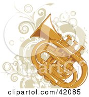 Poster, Art Print Of Grungy Tuba Background With Beige Vines And Circles