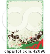 Green Red And White Reindeer And Santas Sleigh Christmas Background