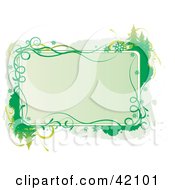 Poster, Art Print Of Green Christmas Text Box Bordered In Gray And Green Grungy Trees And Snowflakes