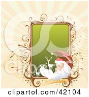 Poster, Art Print Of Christmas Background Of Santa And Reindeer With A Green Text Box