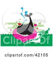 Poster, Art Print Of Black Whale Swimming In Pink And Green Water With Hearts