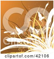 Clipart Illustration Of A Grunge Floral Background Of White And Brown Vines And Grasses On Orange