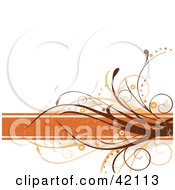 Poster, Art Print Of Grunge Floral Background Of Brown Vines On An Orange Text Box Over White