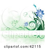 Poster, Art Print Of Grungy Green And Blue Background Of Flowers And Dots With A Text Bar