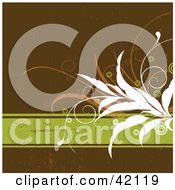 Poster, Art Print Of Grunge Floral Background Of White And Orange Plants On A Green Text Box Over Brown