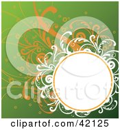 Poster, Art Print Of Grunge Oval Text Box Bordered In White And Orange Vines On Green