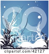 Poster, Art Print Of Grunge Floral Background Of Black And White Plants On Blue With Snow