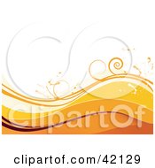 Poster, Art Print Of Grunge Floral Background Of Waves Of Orange And Brown And Vines On White