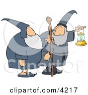 Poster, Art Print Of Two Wizards Ones Holding A Lantern And The Other Is Holding A Walking Stick