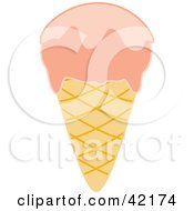 Clipart Illustration Of A Scoop Of Melting Strawberry Ice Cream On A Waffle Cone