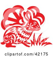 Red Oriental Rabbit Design by Cherie Reve