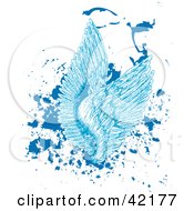 Blue Feathered Angel Wings On Splattered Grunge