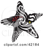 Clipart Illustration Of A Black Abstract Star With A Bird And Arrows by Cherie Reve