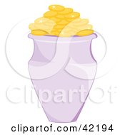 Clipart Illustration Of A Purple Vase Full Of Golden Sparkly Coins