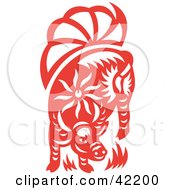 Poster, Art Print Of Red Oriental Cow Design