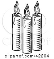 Clipart Illustration Of Three Black And White Burning And Melting Candles