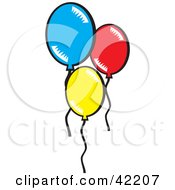 Poster, Art Print Of Three Blue Yellow And Red Floating Party Balloons