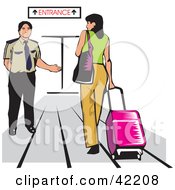 Poster, Art Print Of Male Airport Attendant Directing A Woman To An Entrance