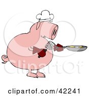 Poster, Art Print Of Breakfast Chef Pig Cooking Eggs In A Pan