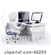 3d White Character Gamer Sitting At A Computer Desk by KJ Pargeter