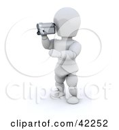 3d White Character Using A Video Camera To Film A Home Video