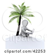 Poster, Art Print Of 3d White Character Using A Laptop On A Deserted Island