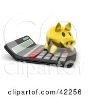 Poster, Art Print Of 3d Gold Piggy Bank On Top Of A Calculator