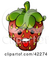 Poster, Art Print Of Happy Strawberry With A Seeded Face