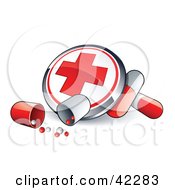 Clipart Illustration Of A First Aid Button With Pill Capsules