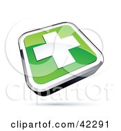 Green Shiny Square First Aid Cross Button
