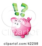 Poster, Art Print Of Pink Piggy Bank With A Question Mark And Exclamation Point