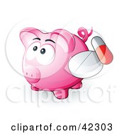 Poster, Art Print Of Pink Piggy Bank With A Pill And Capsule