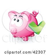 Green Check Mark Over A Pink Piggy Bank
