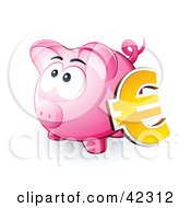 Poster, Art Print Of Yellow Euro Symbol Resting Against A Pink Piggy Bank