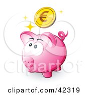 Clipart Illustration Of A Sparkly Euro Coin Above A Pink Piggy Bank by beboy