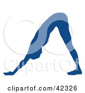 Clipart Illustration Of A Blue Silhouetted Woman In The Adho Mukha Svanasana Or Downward Facing Dog Lotus Pose by AtStockIllustration