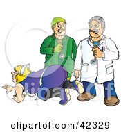 Clipart Illustration Of A Sleazy Veterinarian And Doctor Watching A Maid Bend Over
