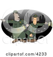 Poster, Art Print Of Male And Female Mexican Border Patrol Police Officers Looking For Illegal Immigrants Crossing The Us Border At Night