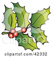 Clipart Illustration Of A Stem Of Holly And Red Berries
