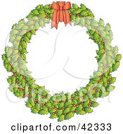 Clipart Illustration Of A Holly Christmas Wreath With A Red Bow